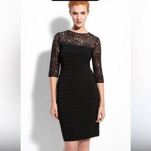 Adrianna Papell Black Lace 3/4 Long Sleeve Bodycon Shutter Dress